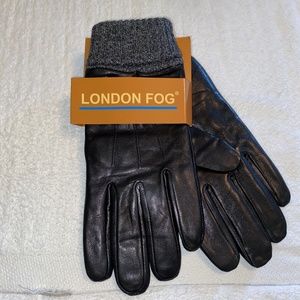 London Fog Knit Cuff Leather Gloves